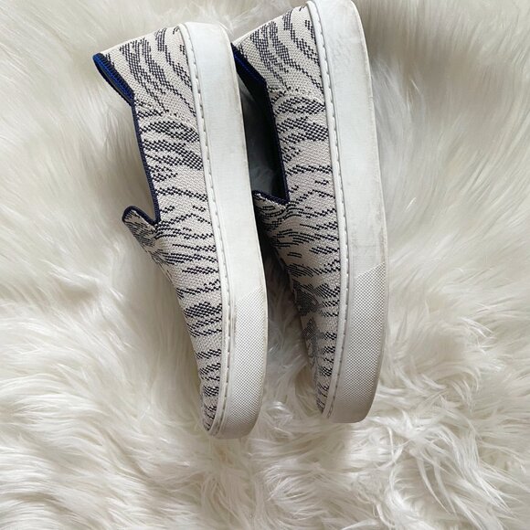 Rothy’s White Black Maritime Tiger Stripe Retired Print Slip On Shoes - Picture 3 of 9